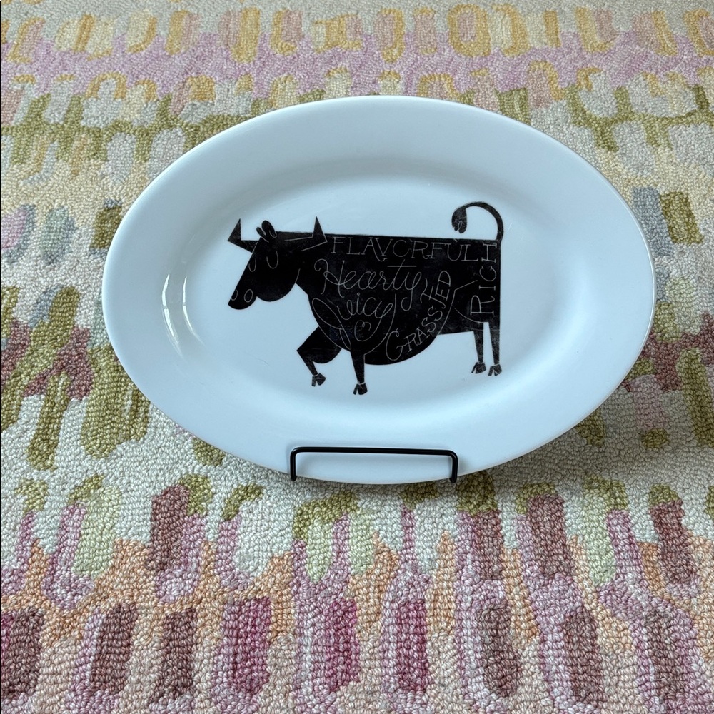 🐄Crate&Barrel Oval Cow Platter EUC Flavorful Rich Hearty Juicy Grassfed 11.75”